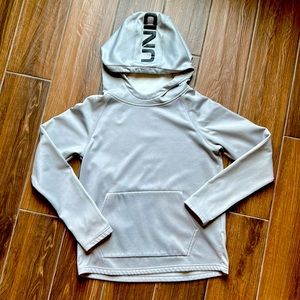 Under armor youth, hooded sweatshirt, size large. Gray in color.